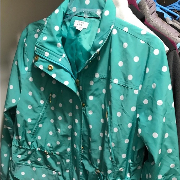 crown & ivy Jackets & Coats Light Green Rain Jacket W White Polka